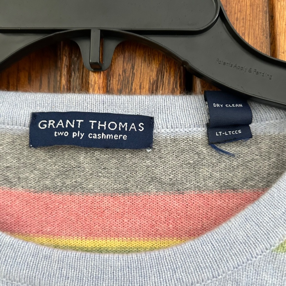 Grant Thomas 100% Two-Ply Cashmere Rainbow Cobain Striped XXL Sweater Dopamine - Picture 4 of 7